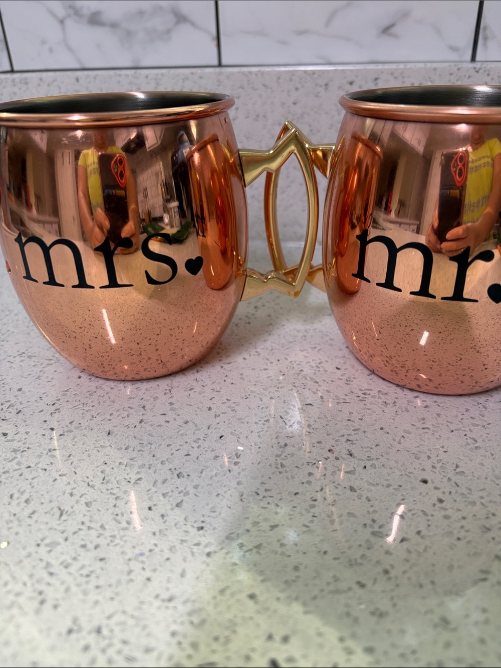 Mrs. & Mr. Copper Moscow Mule Mug Set with Gold Handles